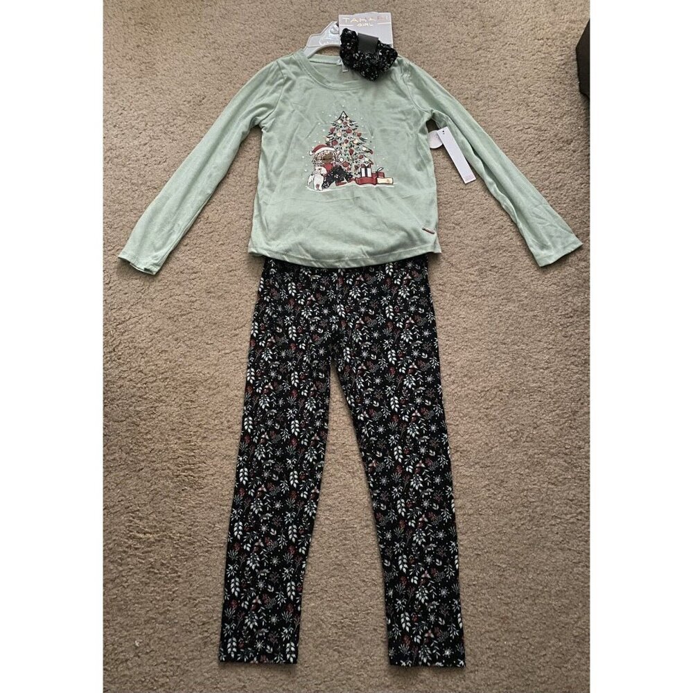 NWT Tahari Girl Christmas Tree Girl's Outfit 3 PC Shirt/Legging/Hair Tie Size 7